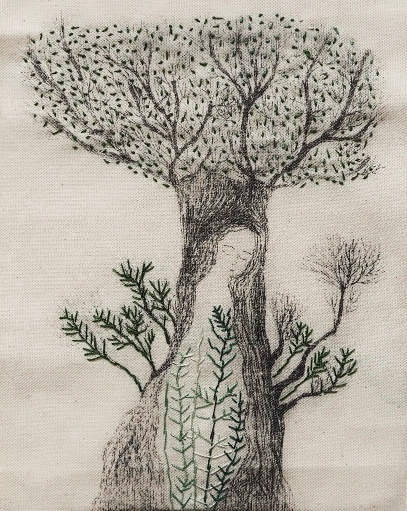 Hamadryade gravure brodée